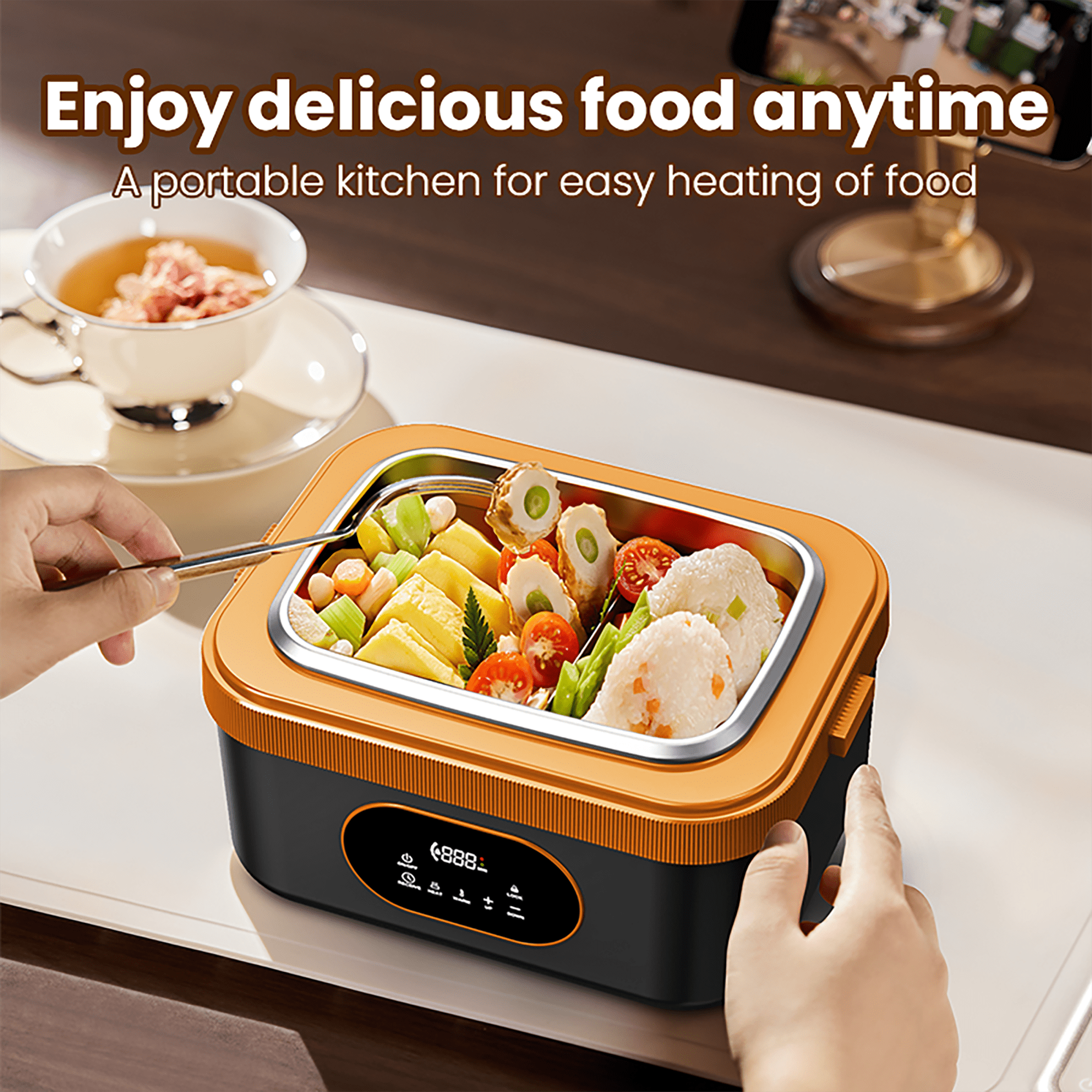 Govvep Cordless Electric Lunch Box for Adults, Rechargeable Auto Heated Lunch Box with 1.5L Removable container&Insulated Bag for Office, Picnic, Car & Outdoor Use