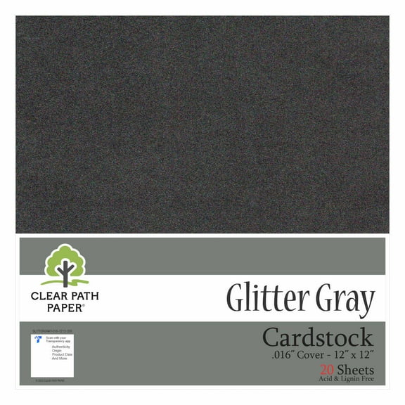 Glitter Gray Cardstock - 12 x 12 inch - .016" Thick - 20 Sheets - Clear Path Paper
