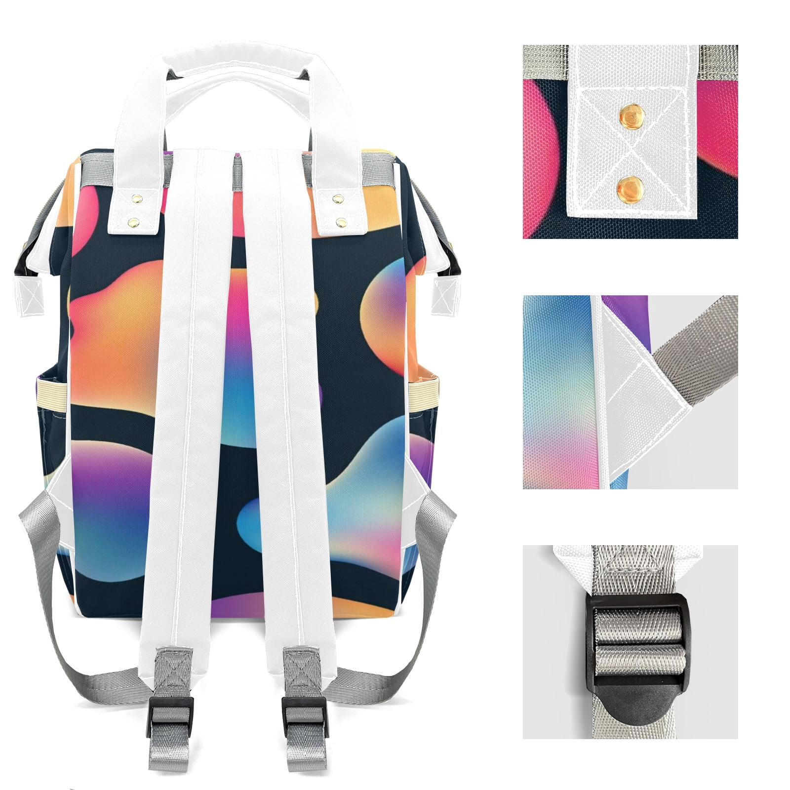 Abstract 3d Fluid Bubbles Diaper Backpack – Large Capacity, Insulated Baby Bottle Pocket, Multifunctional Mommy Bag for Boys & Girls