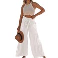 thumbnail image 3 of Pantalones De Pierna Ancha Con Volantes Color Puro Ajuste Casual Corbata Pantalones Largos Con Volantes De Moda Para Mujeres Que Citan Blanco L, 3 of 5