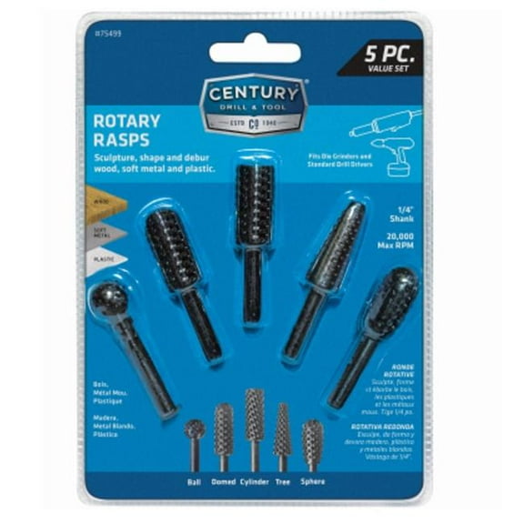 Century Drill & Tool 100312 Rotary Rasps Set - 5 Piece