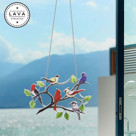 Multicolor Metal Panel Bird Stained Glass Window Suncatcher Hanging Home Decor