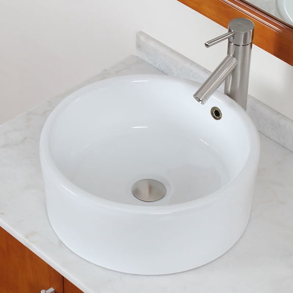 Elite Round Ceramic Bathroom Sink with Overflow - 9834 P08006BN