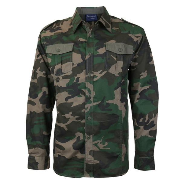 Swaggers Men's US Military American Long Sleeve Button Up Camo Casual