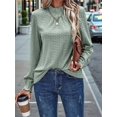 thumbnail image 6 of Womens Eyelet Mock Neck Long Sleeve Shirts Top Dressy Casual Trendy Business Stretch Hollow Out Tee Green XXL, 6 of 7