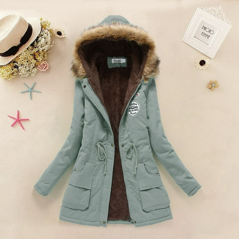 Women s Warm Thickened Overcoat Warm Trendy Winter Fashion Lined Hooded Snow Coat Jacket Outwear plus Size Fashion Winter Coats Hooded Jackets Cute Coats Long Winter Jackets for Women Coats Walmart ...