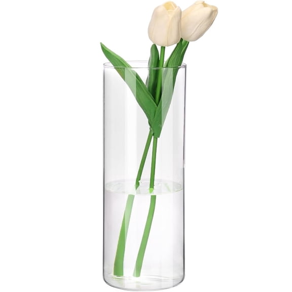 Scheam 1 Pack Unbreakable Plastic Vase,Clear Acrylic Wide Vase,Cylinder Tall Flower Vase,Round Mouth Flower Holder,for Wedding Centerpieces, Home Office Decorations 4 x 10 Inch