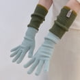 thumbnail image 5 of 1 Pair Women Winter Gloves Thickened Colorblock Knitted Five Fingers Unisex Anti slip Cold Weather Driving Golfing Skiing Skating Gloves, 5 of 8