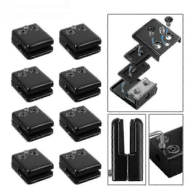 Square Glass Clamp - Black Spray Paint Balustrade Clip, Stainless Polished Finish, Hardware Clamps (8 pcs)