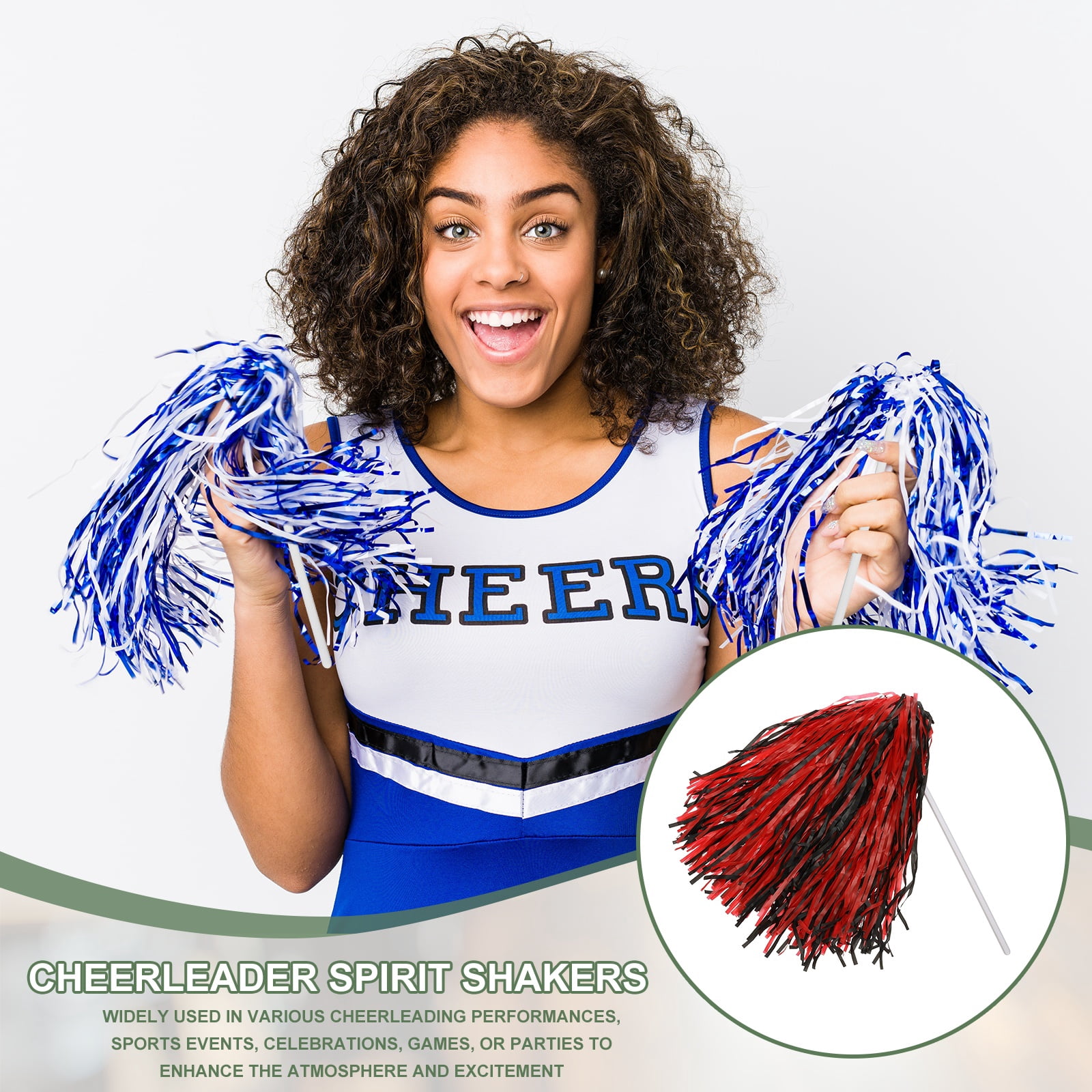 Uxcell Cheerleader Pom Poms Spirit Shakers Cheer Pompoms, Long Handle for Team Sports Dance Party Performance Cheering Black Red