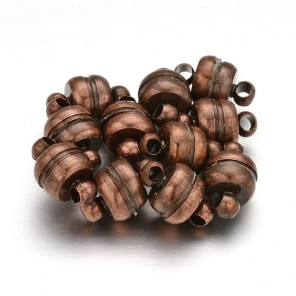 100 Set Brass Magnetic Clasps with Loops Oval Red Copper 11x7mm Hole: 1.5mm