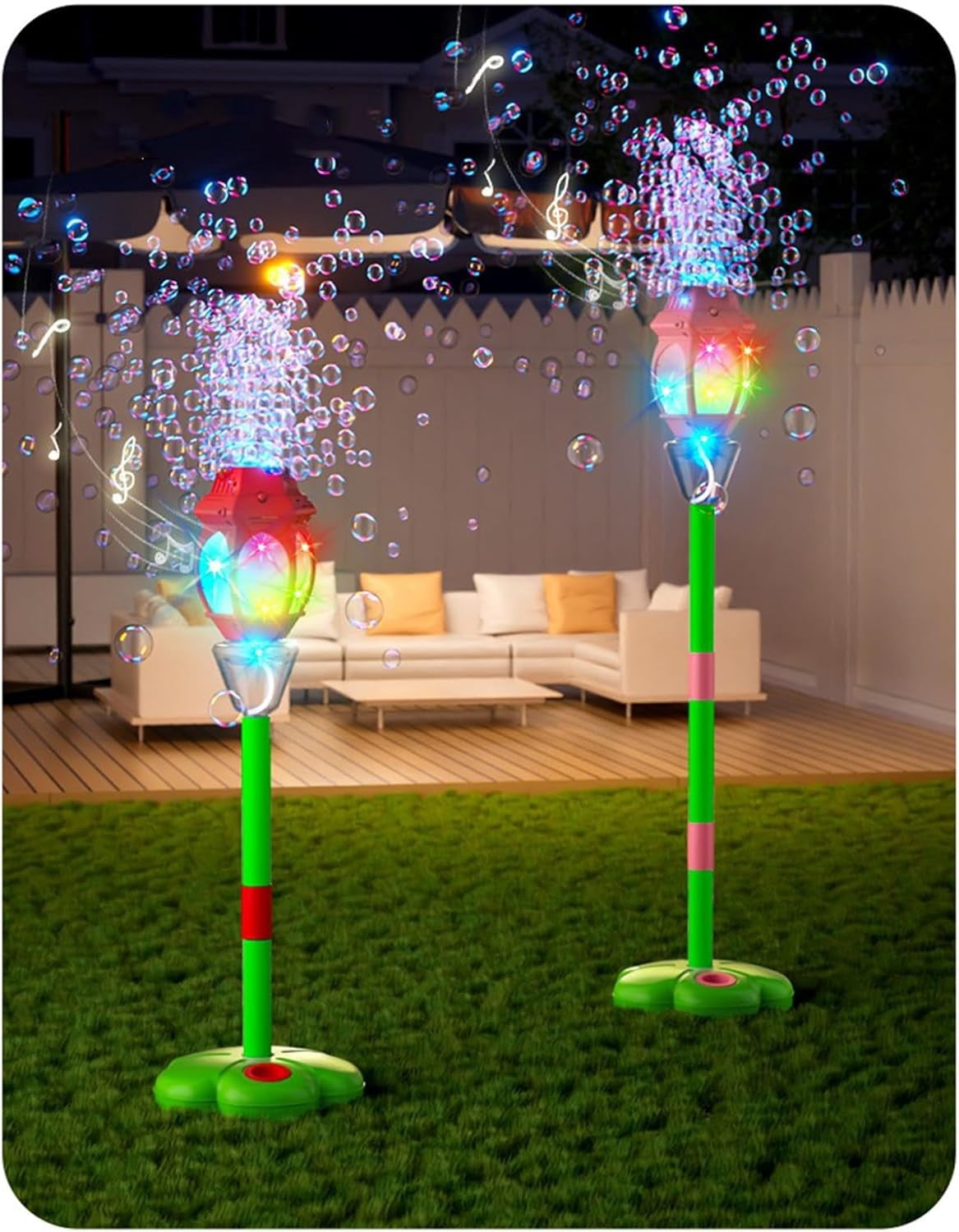 Guvpev Burst Bubble Fountain, Street Lamp Shape Bubble Machine, Rechargeable Music Light Bobble Maker Toys for Parents Party Gathering, Fun Rechargeable Maker with Sound Effects