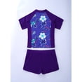 thumbnail image 4 of YONGHS Kids Girls Floral 2 Pieces Rash Guard Short Sleeve Top with Shorts Swimsuit 4-16, 4 of 7