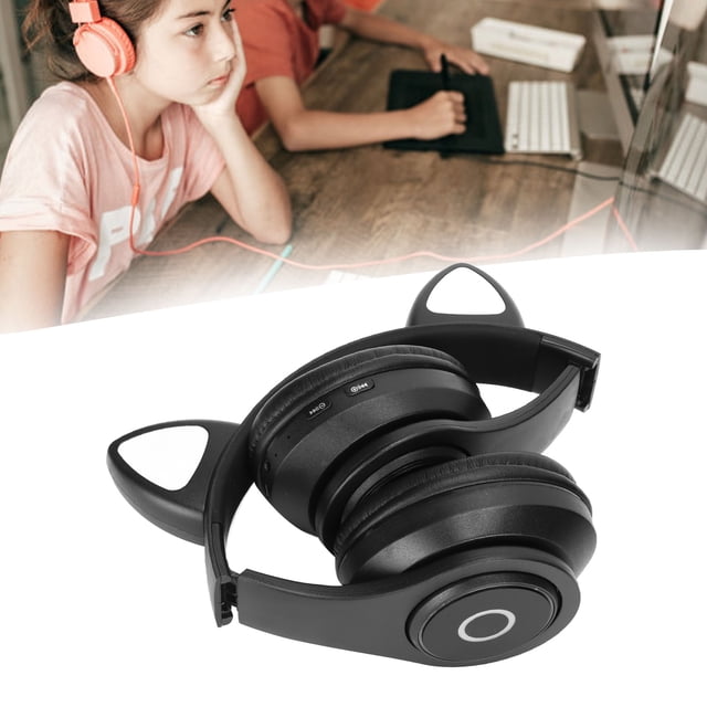 Cat B39 Auriculares Con Oreja De Gato Lindos Auriculares Inalámbricos Portátiles Con Bajos Ajustables Y Cable De Sonido Para Niños Negro