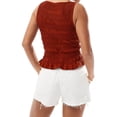 thumbnail image 5 of Women Shirred Tank Top Ruffle Sleeveless Tanks Frill Smocked Crew Neck Tops Brown S, 5 of 6