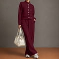 thumbnail image 5 of Tbopshirt Women's Sweatshirt and Sweatpants Set Crew Neck Button Long Sleeve Solid Color Wide Leg Pants Casual Wear 2 Piece Outfit for Women Casual Clothing, 5 of 6