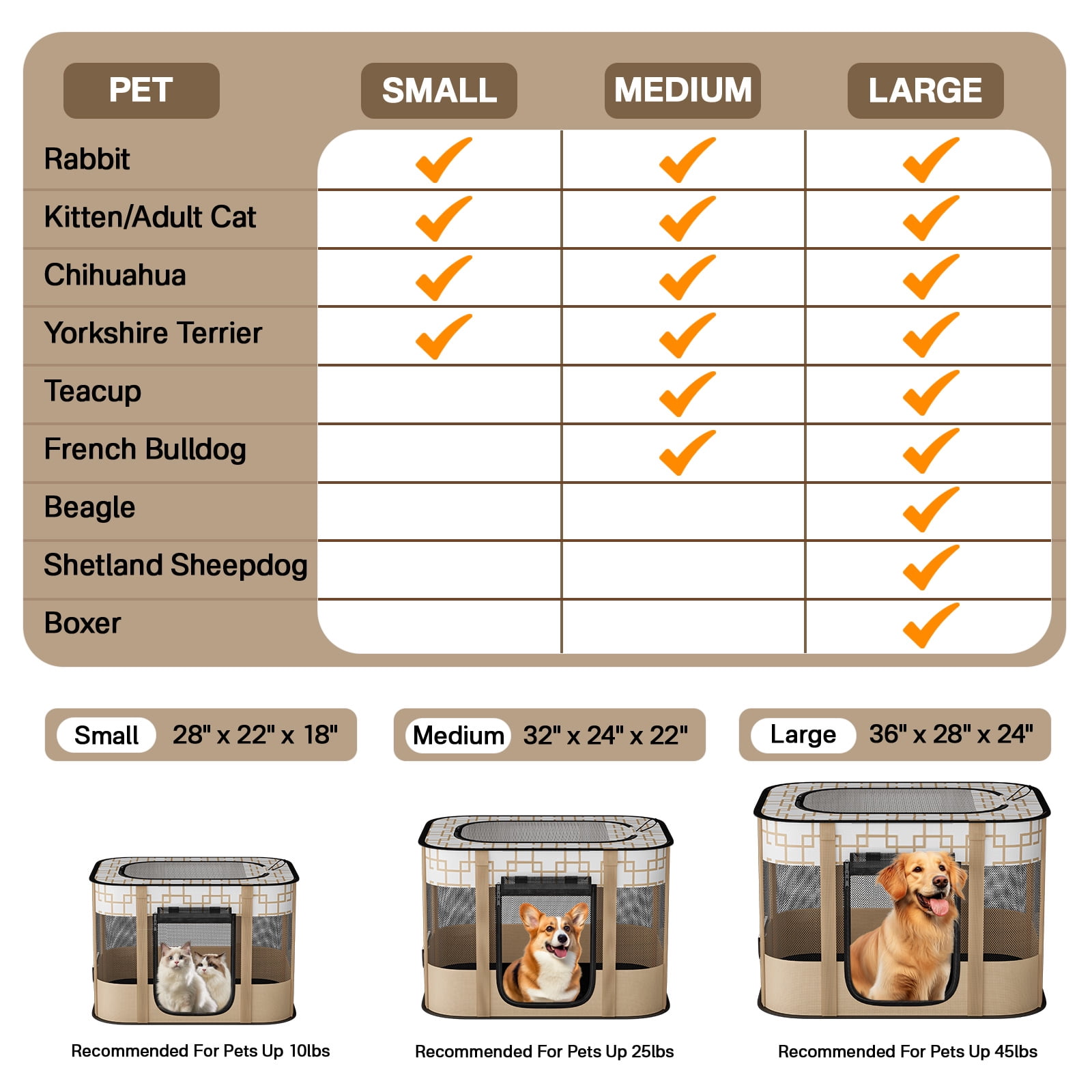 BEBANG Pet Playpen, Foldable Portable Dog Cat Playpens Exercise Kennel Tent, Removable Shade Cover, Indoor Outdoor Travel Camping Use(M)