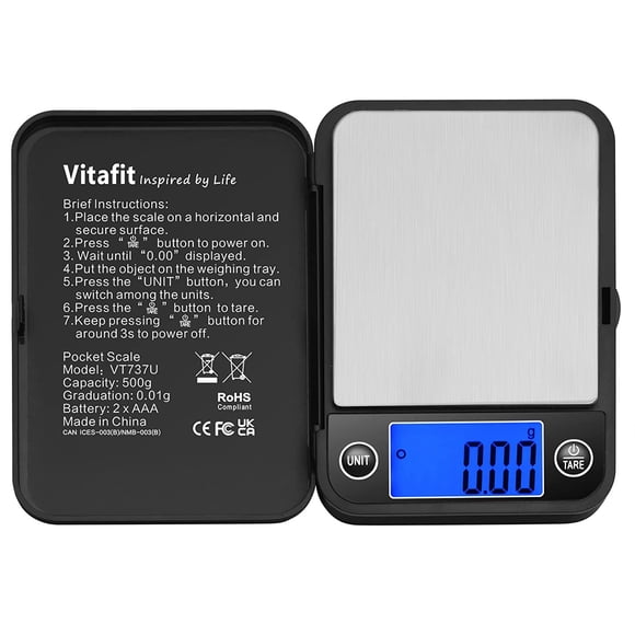 Vitafit 500g Digital Pocket Scale,High Accuracy Assured by Scale Professional Factory Since 2001, Gram Scale 0.01g for Multifunction: Lab,Food, Kitchen,Coffee,Jewelry; Blue