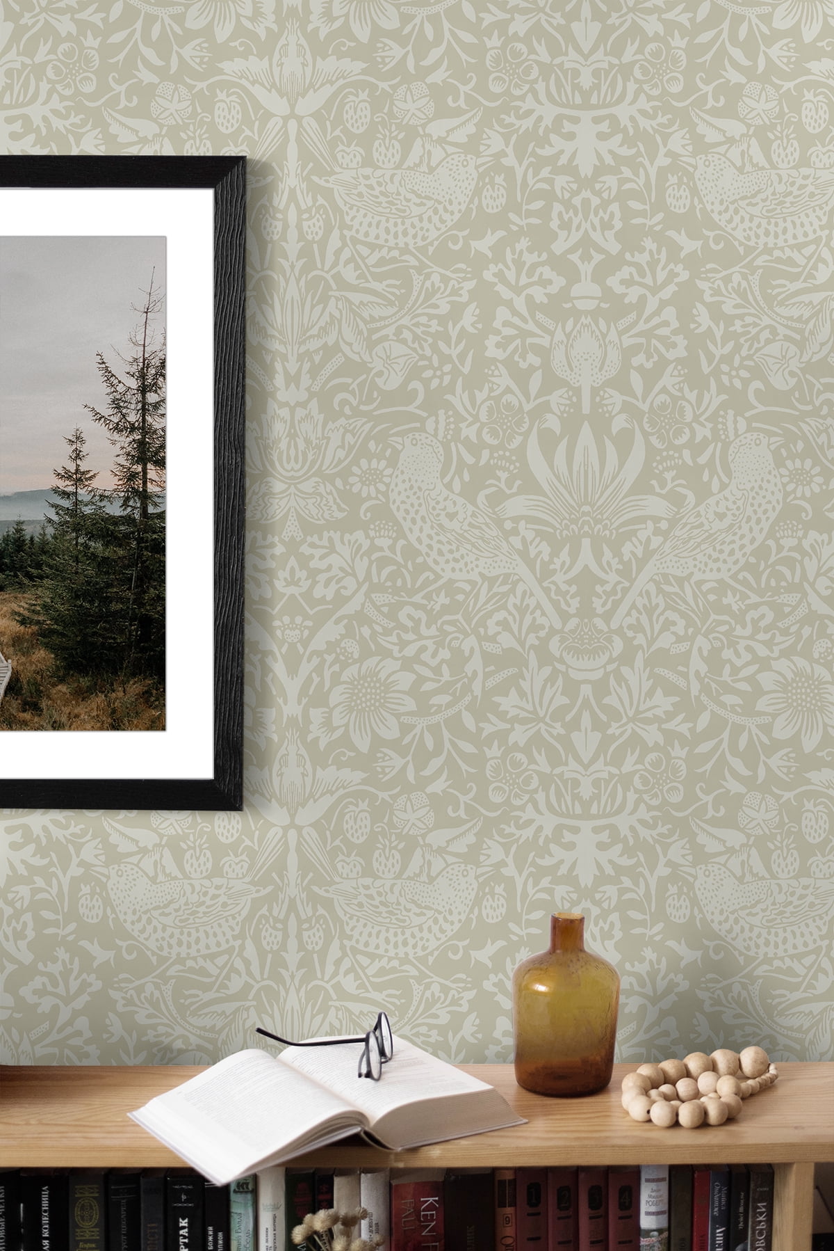 NextWall Neutral Tonal Bird Garden Peel and Stick Wallpaper - 20.9 in. W x 18 ft. L Roll