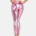 thumbnail image 4 of JWZUY Shiny Metallic High Waist Stretch Leggings Sparkly Clubwear Rave Trousers Pink L, 4 of 6