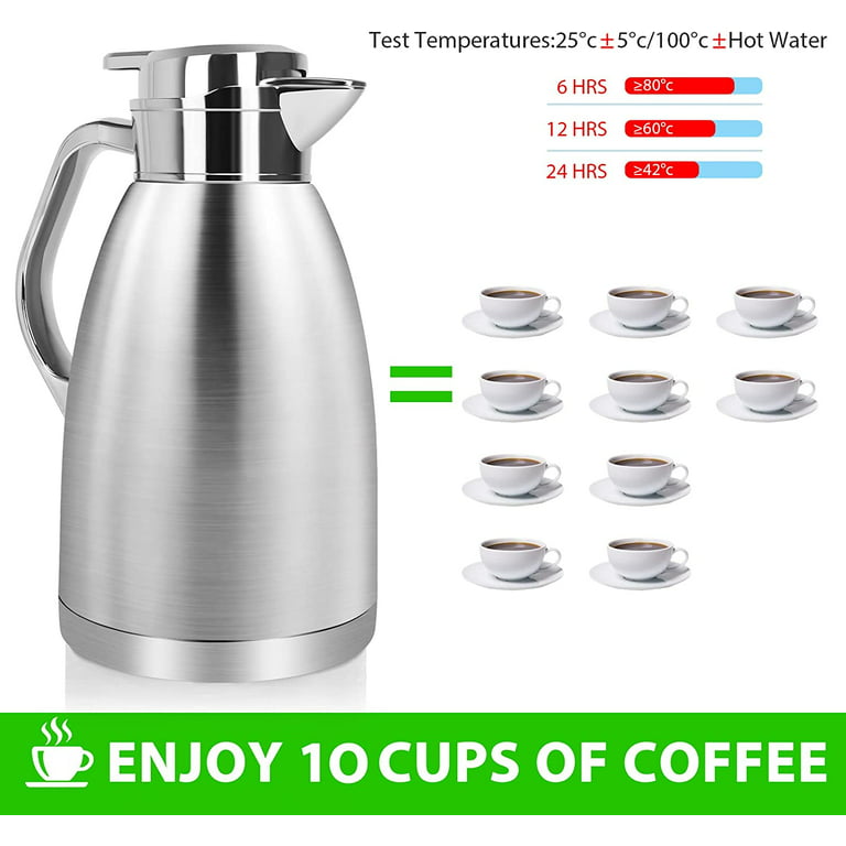 SSAWcasa 61oz Coffee Carafe for Keeping Hot,Stainless Steel Insulated  Vacuum Coffee Thermos Urn,Thermal Flask Pot,Coffee Dispenser,Keep 12 Hours  Hot,24 Hours Cold (Silver) 
