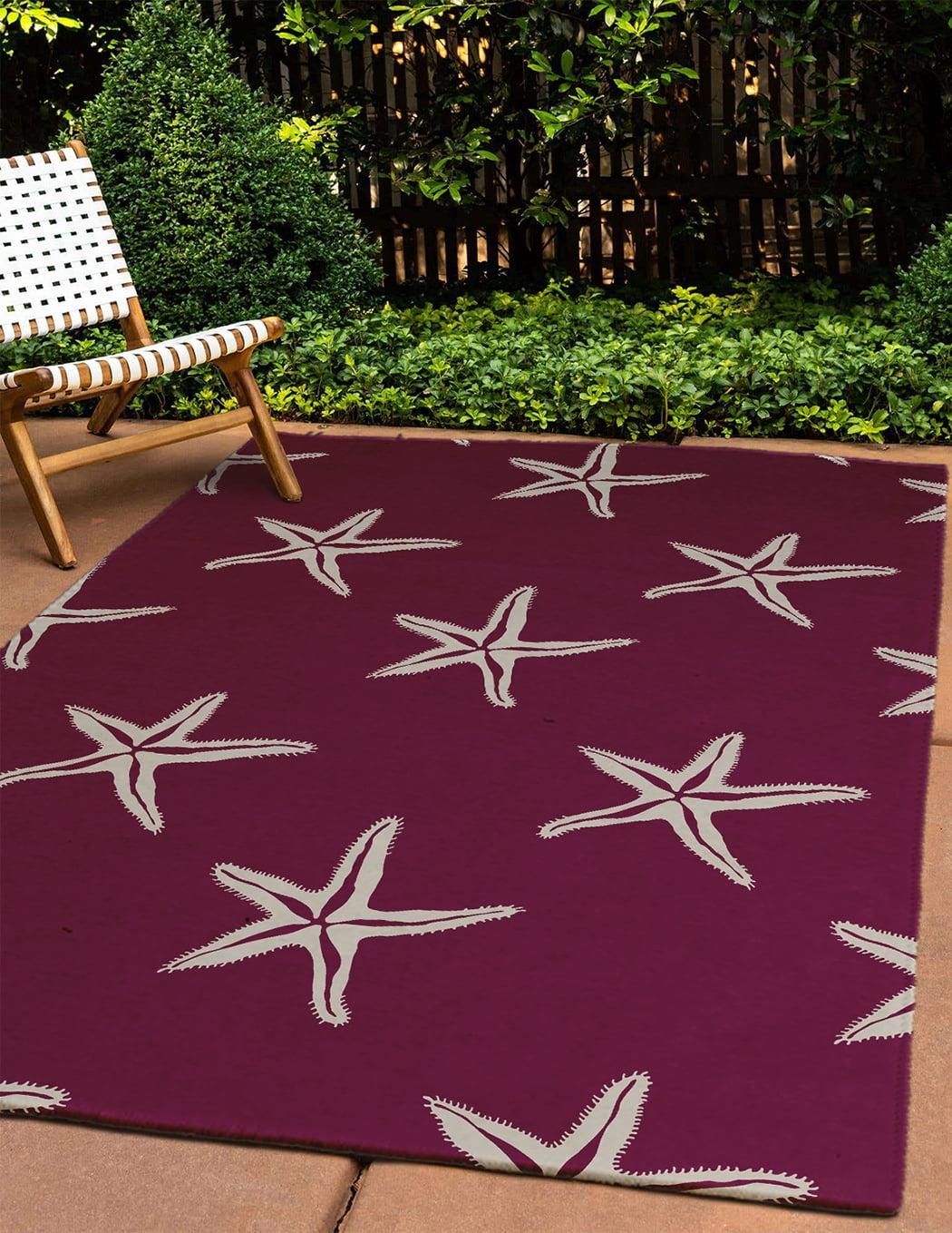 4' x 6' Simply Daisy Starfish Beach Style Chenille Area Rug, Maroon Red