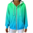 thumbnail image 5 of Coats for Women Gradient Print Long Sleeve Pocket Hooded Zippered Pocket Casual Crewneck Sweatshirt Hooded Jacket,Womens Coats Plus Size Mint Green XL, 5 of 6