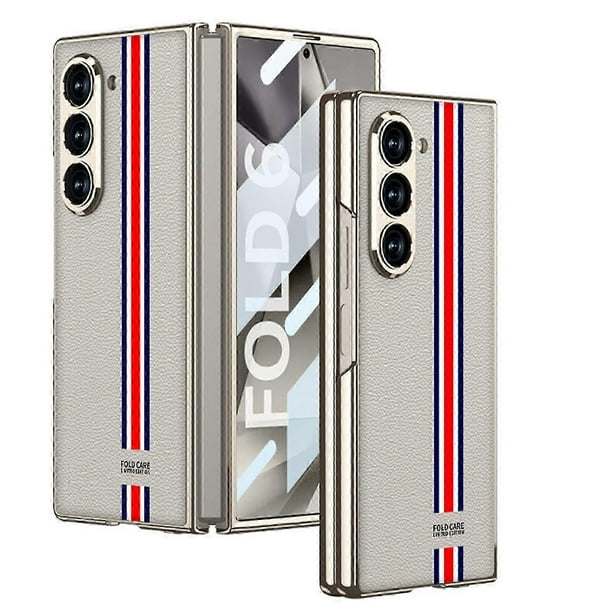PU Case for Z Fold 6, Z Fold 6 Case Ultra-Thin Tempered Glass Phone Case, Protective Cover for Samsung Galaxy Z Fold 6 5G