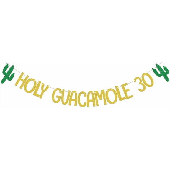 Holy Guacamole 30 Banner, Mexican Fiesta 30th Birthday Decorations, Taco Cactus Thirty Birthday Anniversary Cinco De Mayo Theme Party Supplies Gold Green