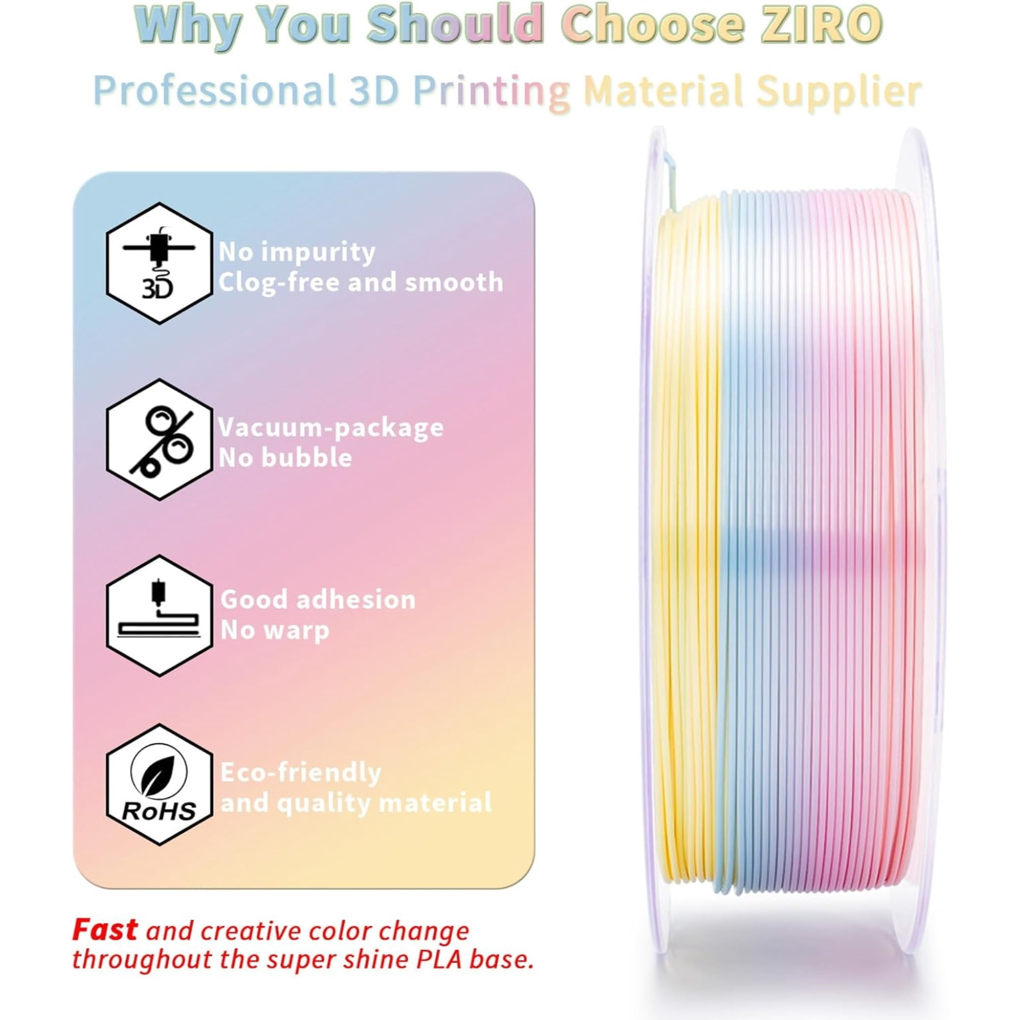 Ziro 3D Gradient Silk PLA Filament 1.75mm 1kg, Candy