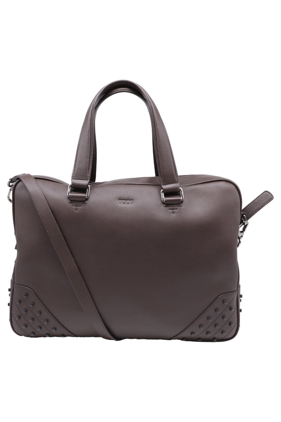 Pre-Owned Tod's Studded Briefcase in Brown Leather