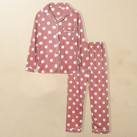 Hfnxid Pajama Set for Women Women Casual Loose Printed Button Trundown Collar Long Sleeved Tops Cardigan Pants Pajama Sets