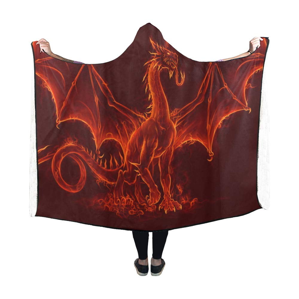 HATIART Blanket Fire Medieval Dragon AntiPilling Polar Fleece Hooded