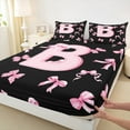 thumbnail image 3 of Feelyou Pink Initial B Letter Bed Sheets, Princess Cartoon Ribbon King Sheets, Fashion Buffalo Bowknot Sheet Set, Ultra Soft Bedroom Decor, 4-Piece, 3 of 7