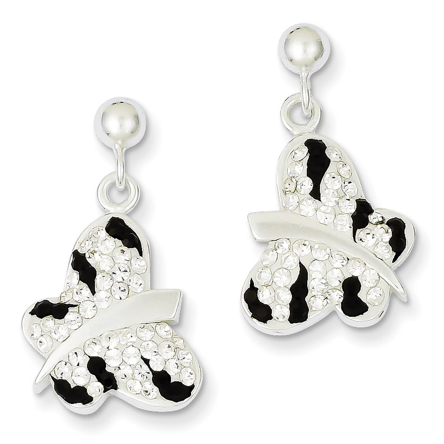 Sterling Silver White & Black Stellux Crystal 10mm Post Earring 