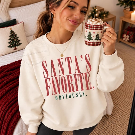 Vintage Santa’s Favorite Obviously Sweatshirt, Retro Xmas Typography Hoodie, Funny Christmas Gift