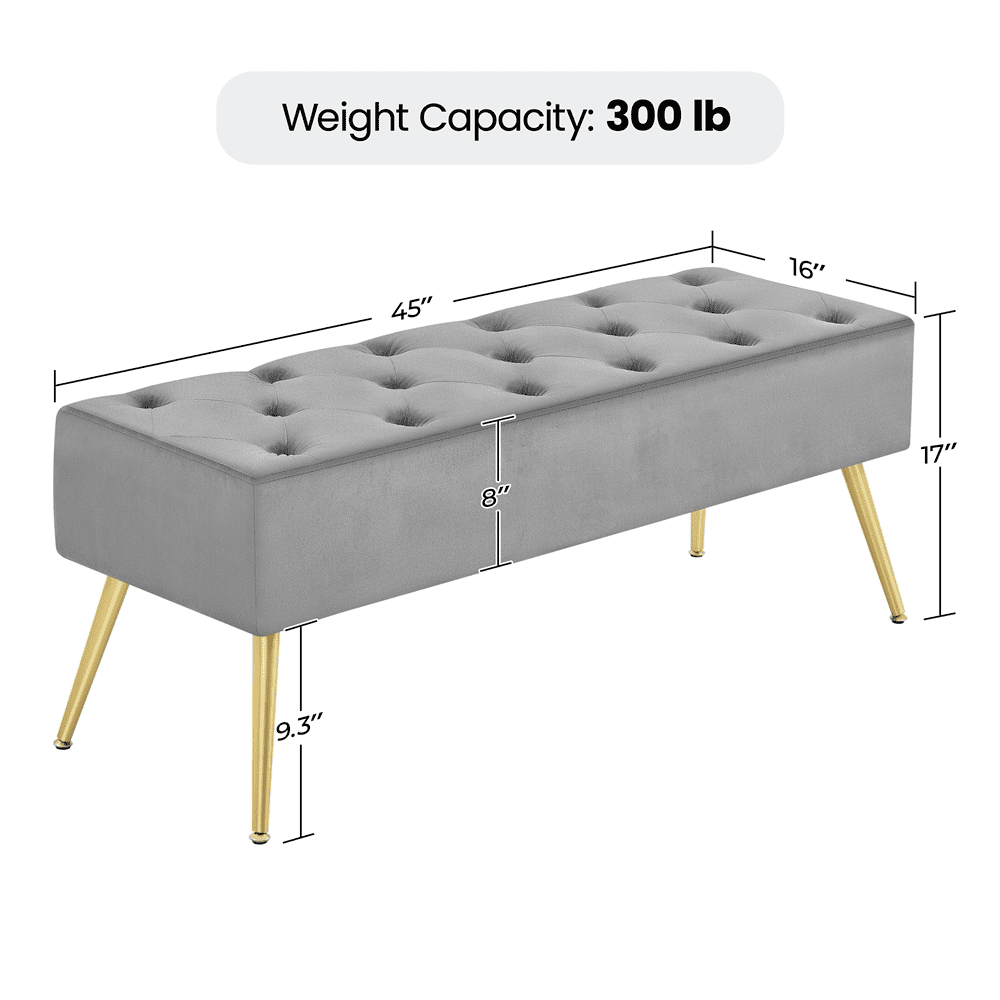 Alden Design Modern Ottoman Velvet Footstool Bench for Bedroom, Gray