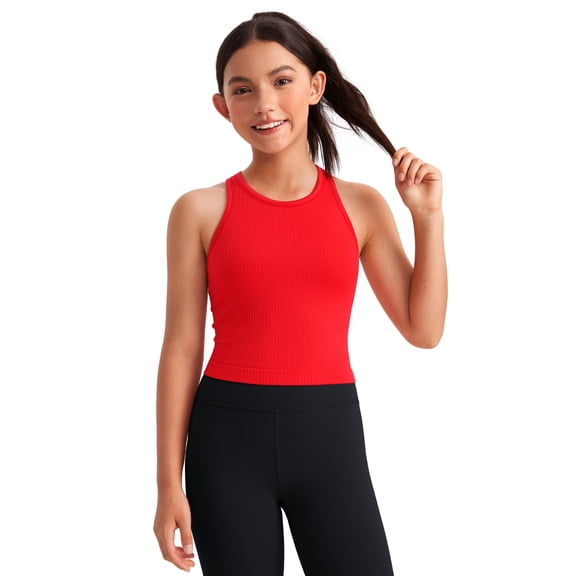 CRZ YOGA Girls Yoga Athletic Tank Tops Seamless Ribbed Racerback Padded Casual Tops For Kids