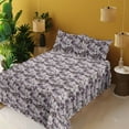 thumbnail image 2 of Ambesonne Floral Fitted & Flat Sheet with Shams 4 Pcs Set, Retro Poppy Flowers Romantic, Calking, Mauve Taupe Charcoal Grey, 2 of 5