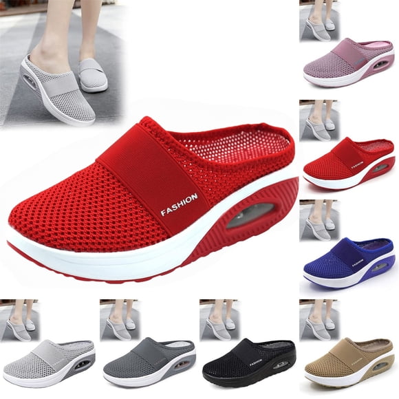 longantii Orthopedic Dress Shoes for Women Arch Support Non Slip Slip on Tennis Shoes Lightweight Mesh Stretch Server Shoes Comfort 2026 Orthopedic Shoes Red