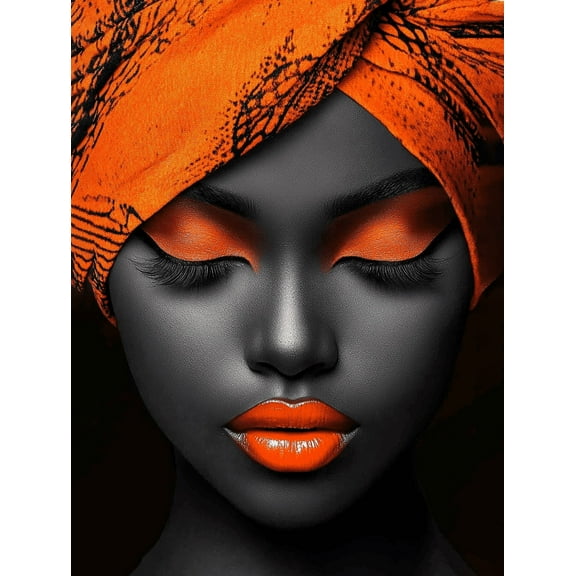 African Woman Orange Headwrap Canvas Print Wall Art Suitable for Living Room Officeand Gallery Wall Decor.