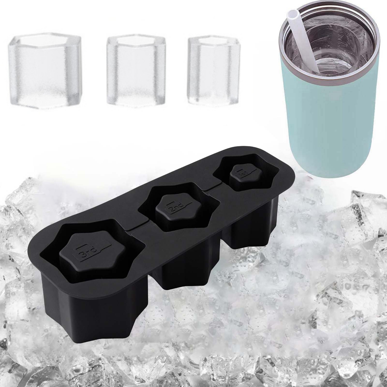 3 Grid Silicone Ice Cube Maker With Lid Hollow Cylinder Ice Cube Moulds ...