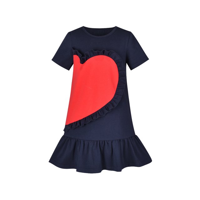 Robe Décontractée Fille Cœur Rouge Coton Manches Courtes 5 Ans
