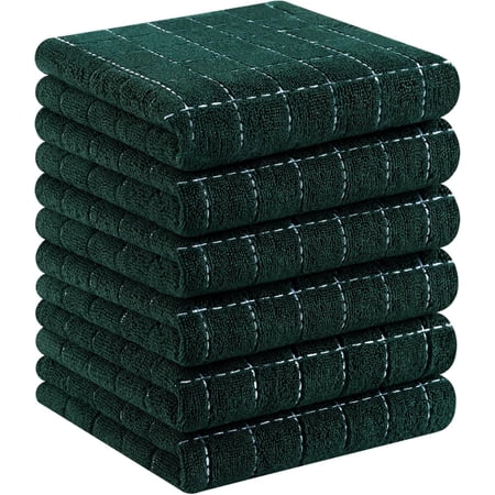 JJEAN-100% Cotton Terry Kitchen Towels(Blackish Green 13 x 28 inches) Checkered Designed Soft and Super Absorbent Dish Towels 6 Pack