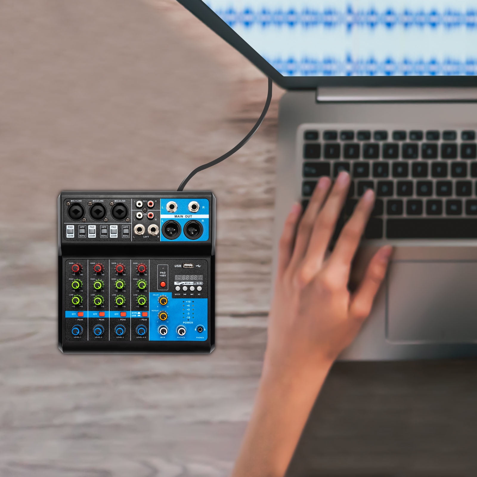5-Channel Mixing Console Live Studio Audio DJ Mixer Sound Board USB Interface for Home KTV, Conferences
