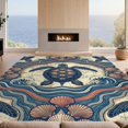 thumbnail image 2 of Design&I 5'x7' Washable Area Rug Sleek Flatweave Pet Friendly & Non-Slip Nautical Vintage Map Wave Seashell Ocean Themed Turtle Round Refined Structured for Small Living Room, Bedroom, 2 of 7