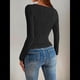 thumbnail image 5 of Blusa de Larga con Cuello Redondo para Mujer, Moda de Otoño 2025, Camiseta Básica de Punto Texturizado de Corte Entallado, Ropa Y2K Negro S, 5 of 8