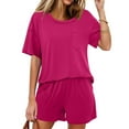 thumbnail image 2 of hxobax Women's Comfy Sleepwear, 2 Piece Womens Short Sleeve Pajama Sets Solid Crewneck Tops and Elastic Waist Shorts Lounge Set Soft Pjs Matching Sets Pocket Loungewear Nightgown,Hot Pink,Medium, 2 of 8