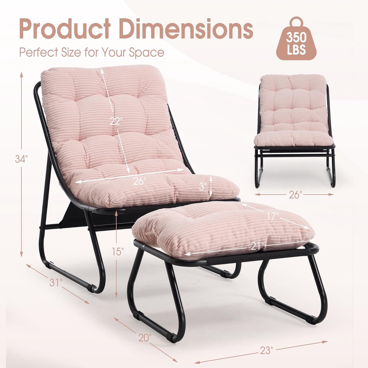 MOONMISS Lounge Chair with Ottoman ,Accent Chair with Plush Cushion and Footstool for Living Room,Pink