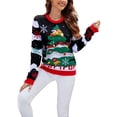 thumbnail image 1 of Faithtur Chandail de Noël pour Femmes Manches Longues Col Rond Imprimé Dinosaure/arbre de Noël, 1 of 9